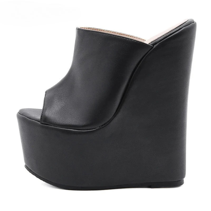 Aneikeh Summer Shallow Designer Fashion Peep Toe Platform Wedge Woman Slippers Shoes Super High Heels Sandals Size 35-42