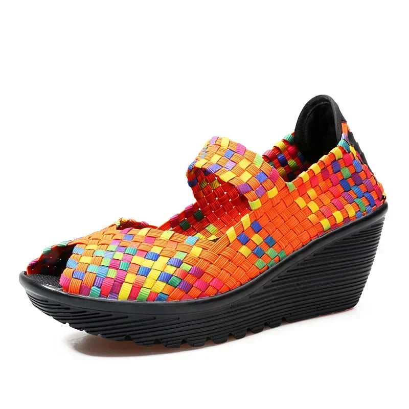 Wedge Platform Weave Sandals Fashion Peep Toe Comforty Breathable Mom Shoes Female Casual Thick Bottom Sandalias Mujer 2024