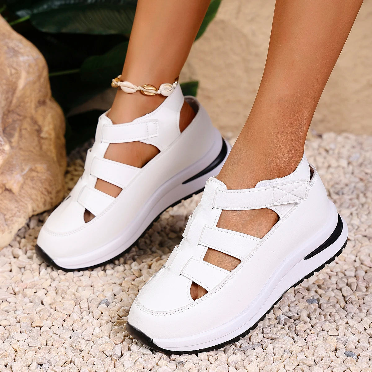 Women's Sandals Summer 2025 Shoes Platform Wedge High-heeled Gladiator Comfortable Casual New in Luxury White Round Toe on Offer