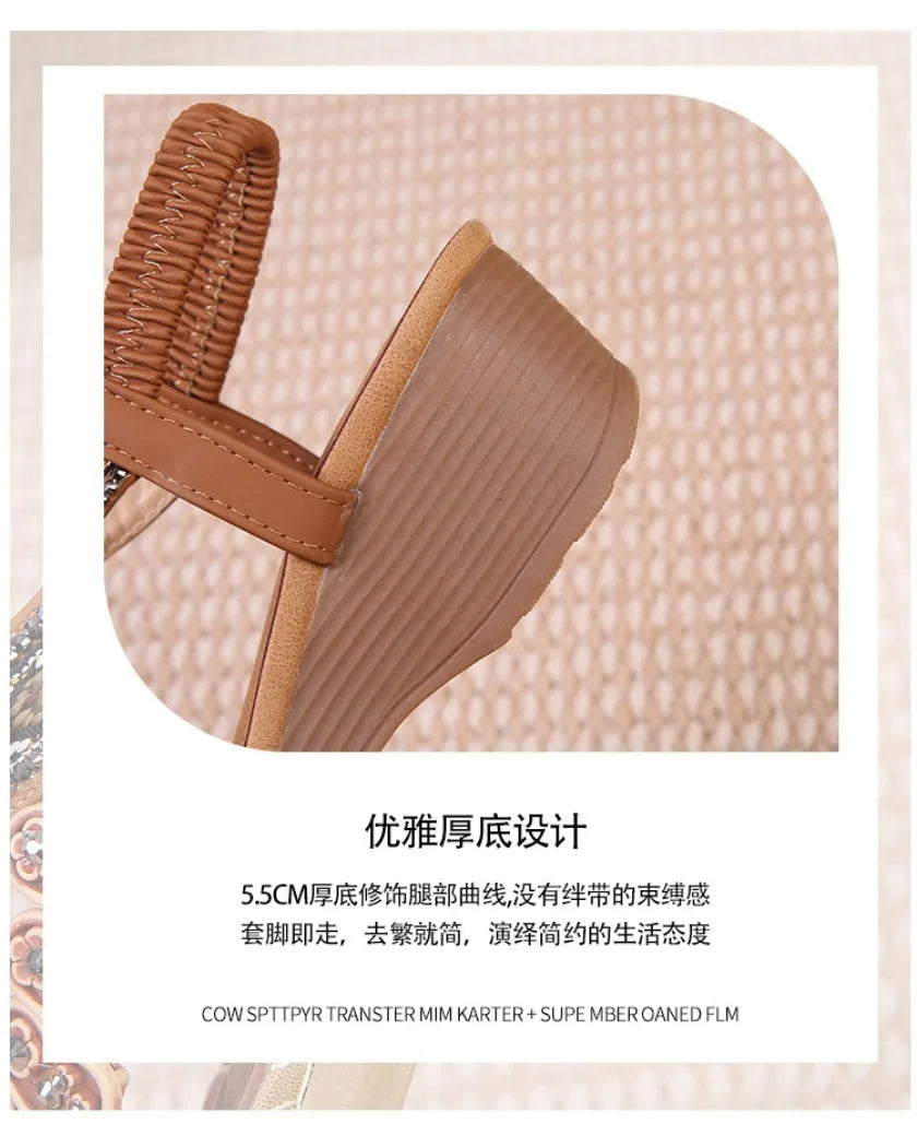 Travel wedge heel Roman sandals women's new style European and American ethnic style open-toe vacation travel leisure fashion