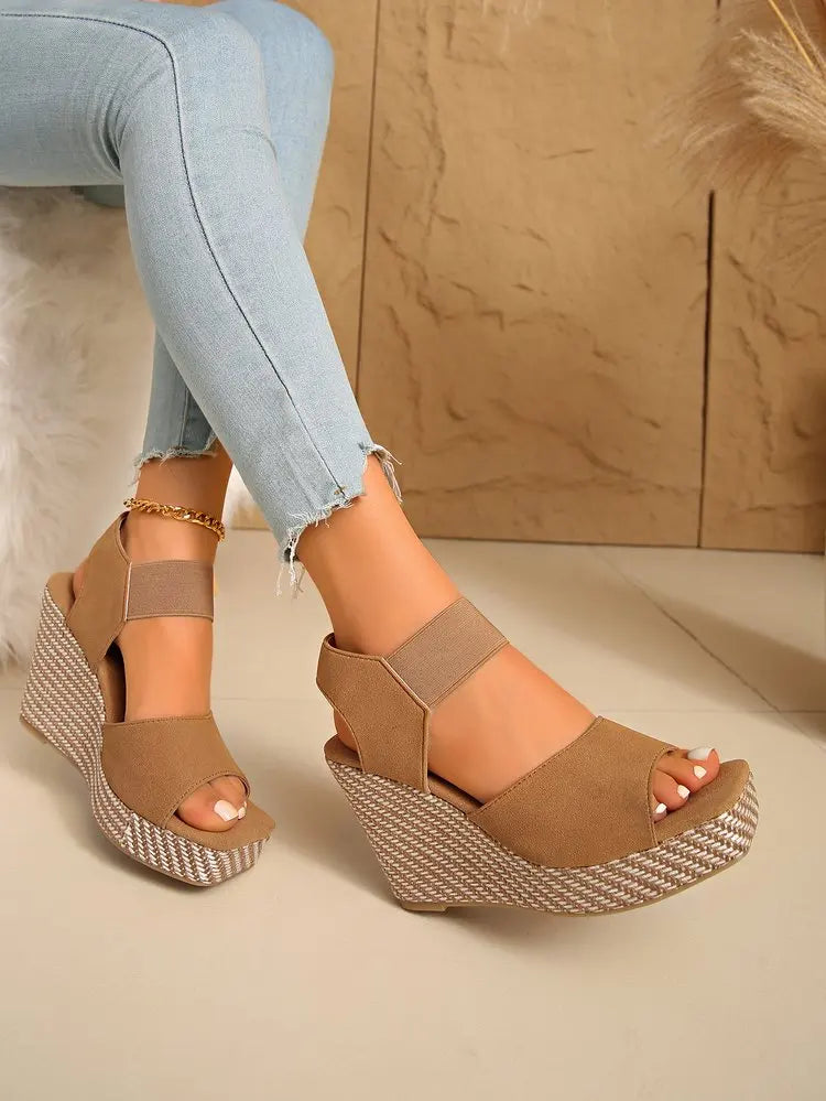 Women'S Thick Soled Square Toe Wedge Sandals Slip with Elastic Straps Toe Design for Height Summer Sandals Princess Shoes