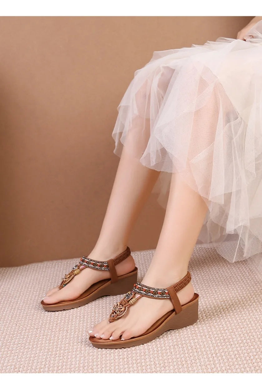 Travel wedge heel Roman sandals women's new style European and American ethnic style open-toe vacation travel leisure fashion