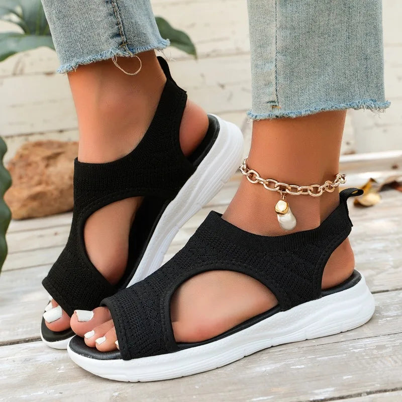 Summer New Classic Solid Color Mesh Wedge Sandals for Women Comfortable Open Toe Lightweight Casual Shoes 36-43 Zapatillas Muje