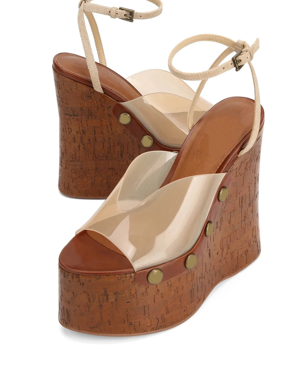 Highquality Wooden Patterned Wedge Heelwith Thicksole Andexposed Toebuckle Strap Sandals Forwomen's Banquets InEurope AndAmerica