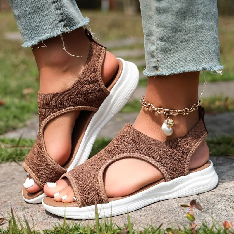 Summer New Classic Solid Color Mesh Wedge Sandals for Women Comfortable Open Toe Lightweight Casual Shoes 36-43 Zapatillas Muje