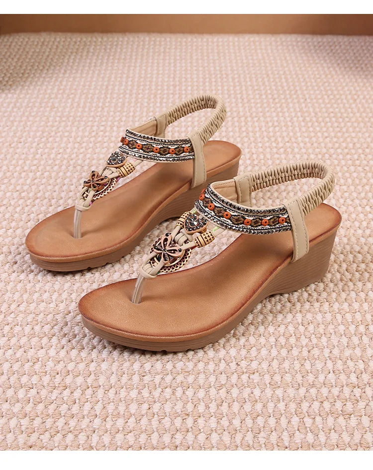 Travel wedge heel Roman sandals women's new style European and American ethnic style open-toe vacation travel leisure fashion