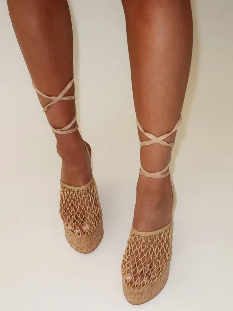 Ladies' Summer Wedge Heel Thick Soled Sandals with Wood Grain Rivets, Waterproof Platform, Thick High Heels, and Sandals