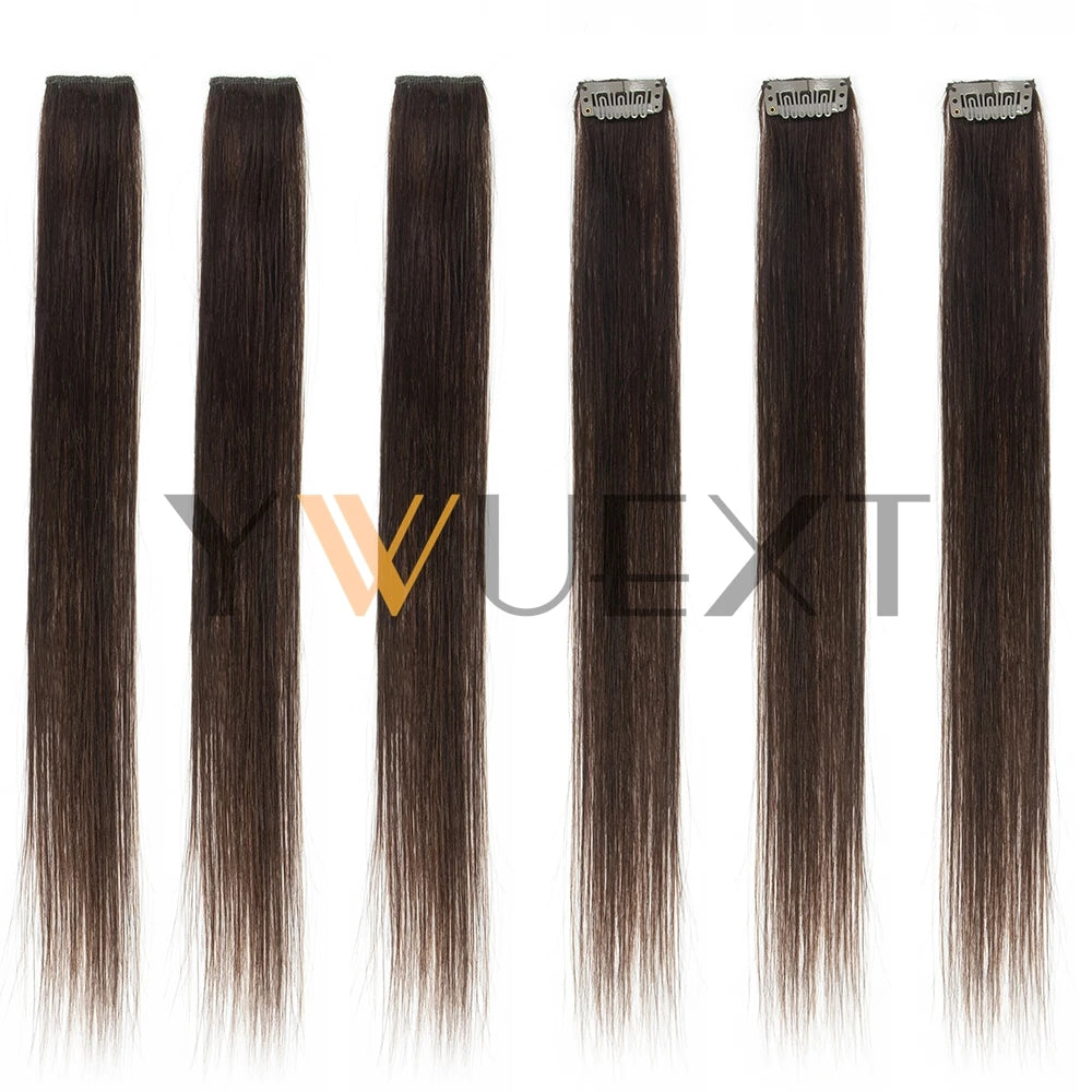 YWUEXT 6PCS Mini Clip in Human Hair Pad 1clip on Machine Weft Hair Extensions 12"-16" Natural Straight Clip Hair Piece 30g/pack