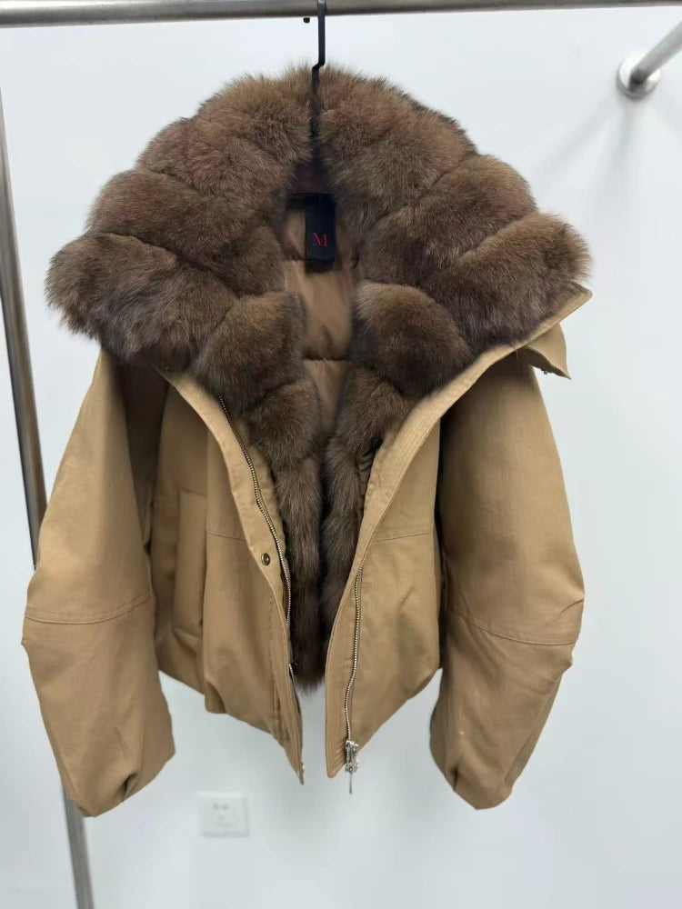 Reality Fur Jacket windproof Women Real Fur Jacket White Goose Down Coat Winter Thick Warm Casual Natural Fox Fur Collar Autumn