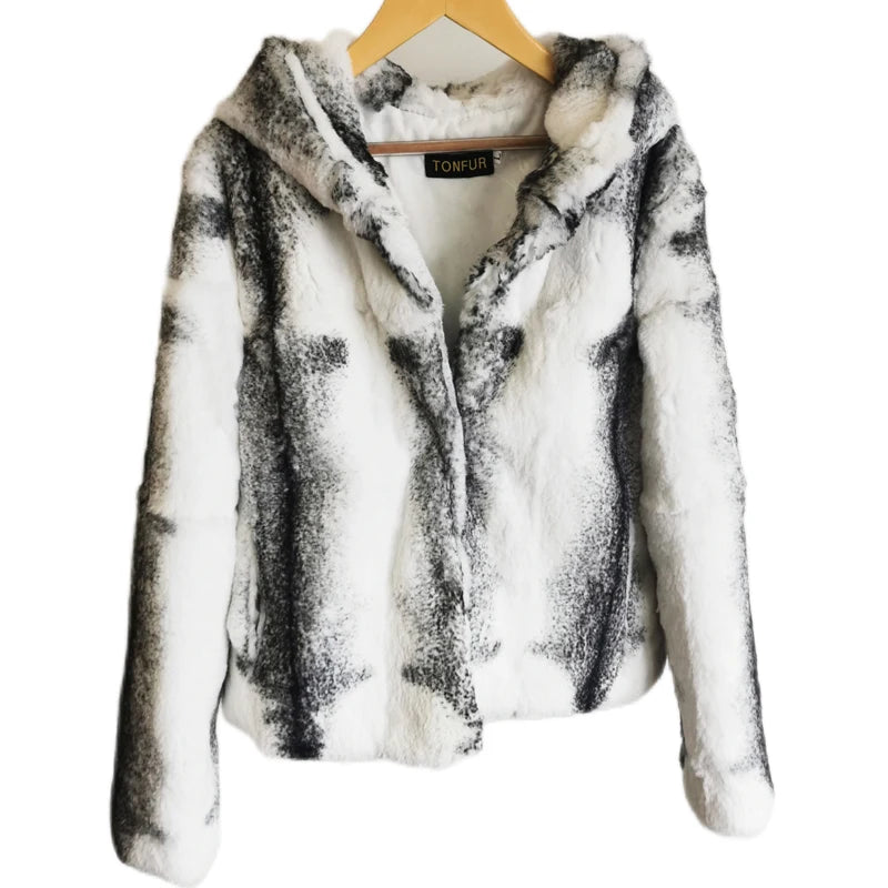 2025 New Genuine Real Rabbit Fur With Hood Overcoat For Women Genuine Luxury High Qualiry Factory Full Natural Ladies Jacker