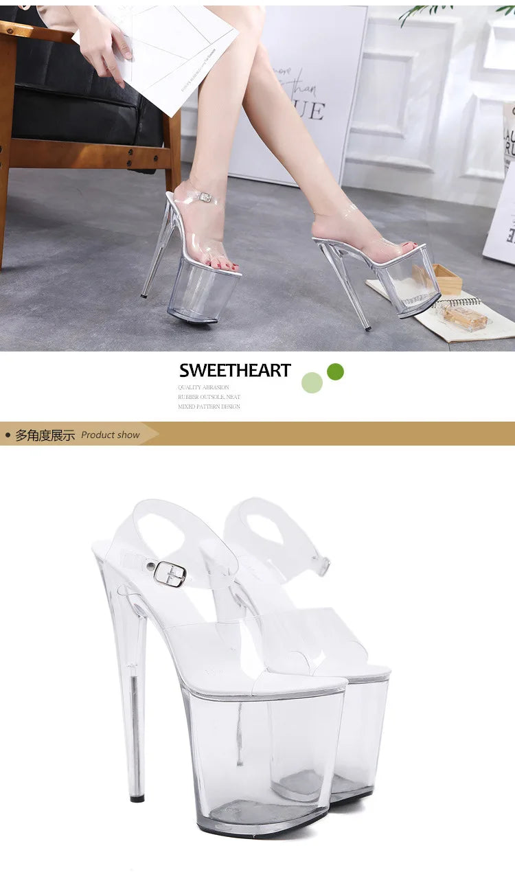 Summer Sandals Women 13 15 17 20cm High Heel Crystal Thin Heels Women Luxury Wedding Shoes Sexy Transparent Platform Sandals