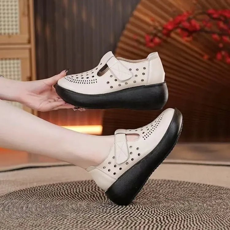 Women's Wedge Casual Shoes 2026 Summer New Non Slip Breathable Platform Hollow Sandals Fashion Comfortable Flat Shoes