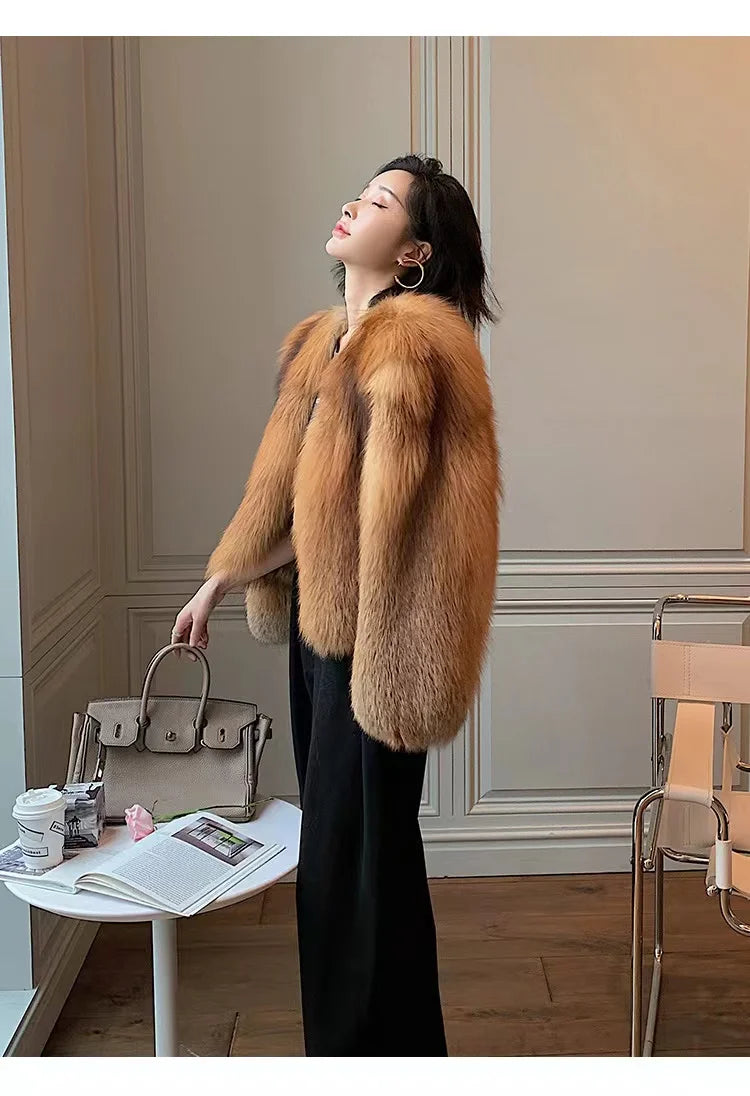 High-end Whole-skinned Red Fox Fox Fur Coat for Women Short 2025 Winter New Hot Young Fashionable Fur Coat