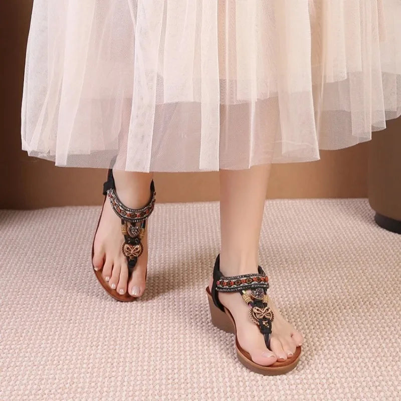Travel wedge heel Roman sandals women's new style European and American ethnic style open-toe vacation travel leisure fashion