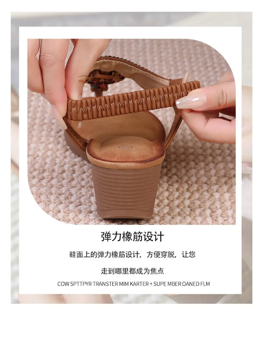 Travel wedge heel Roman sandals women's new style European and American ethnic style open-toe vacation travel leisure fashion