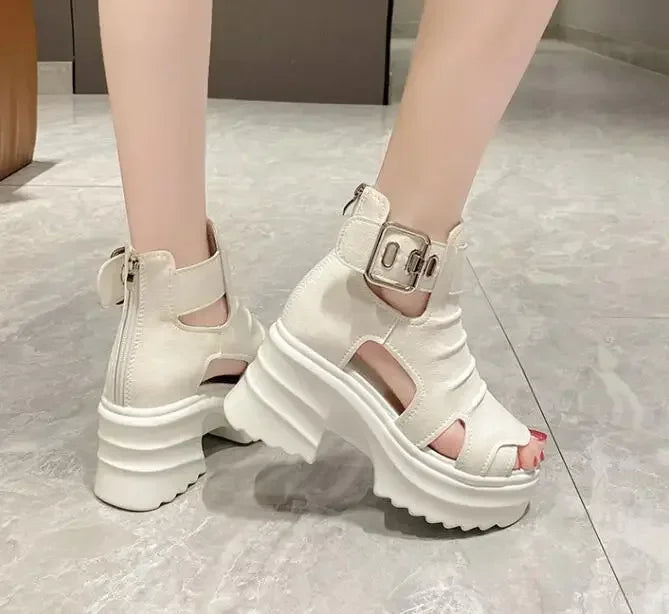 2025 Summer Sandals 8CM Wedge Heels Sneakers New Women Beach Flip Flop High Platform Casual Sandals Breathable Walking Slippers