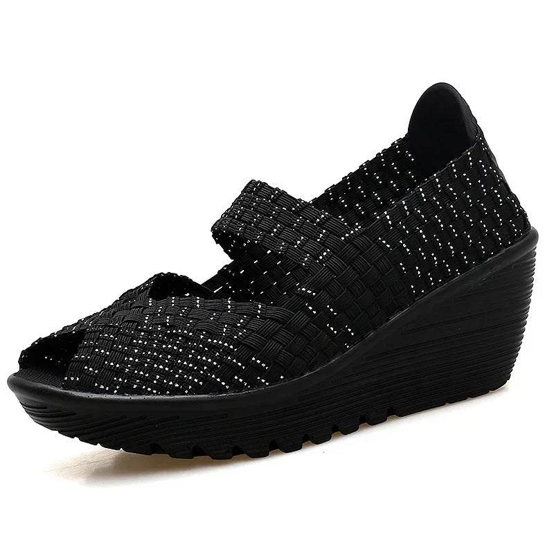 Wedge Platform Weave Sandals Fashion Peep Toe Comforty Breathable Mom Shoes Female Casual Thick Bottom Sandalias Mujer 2024