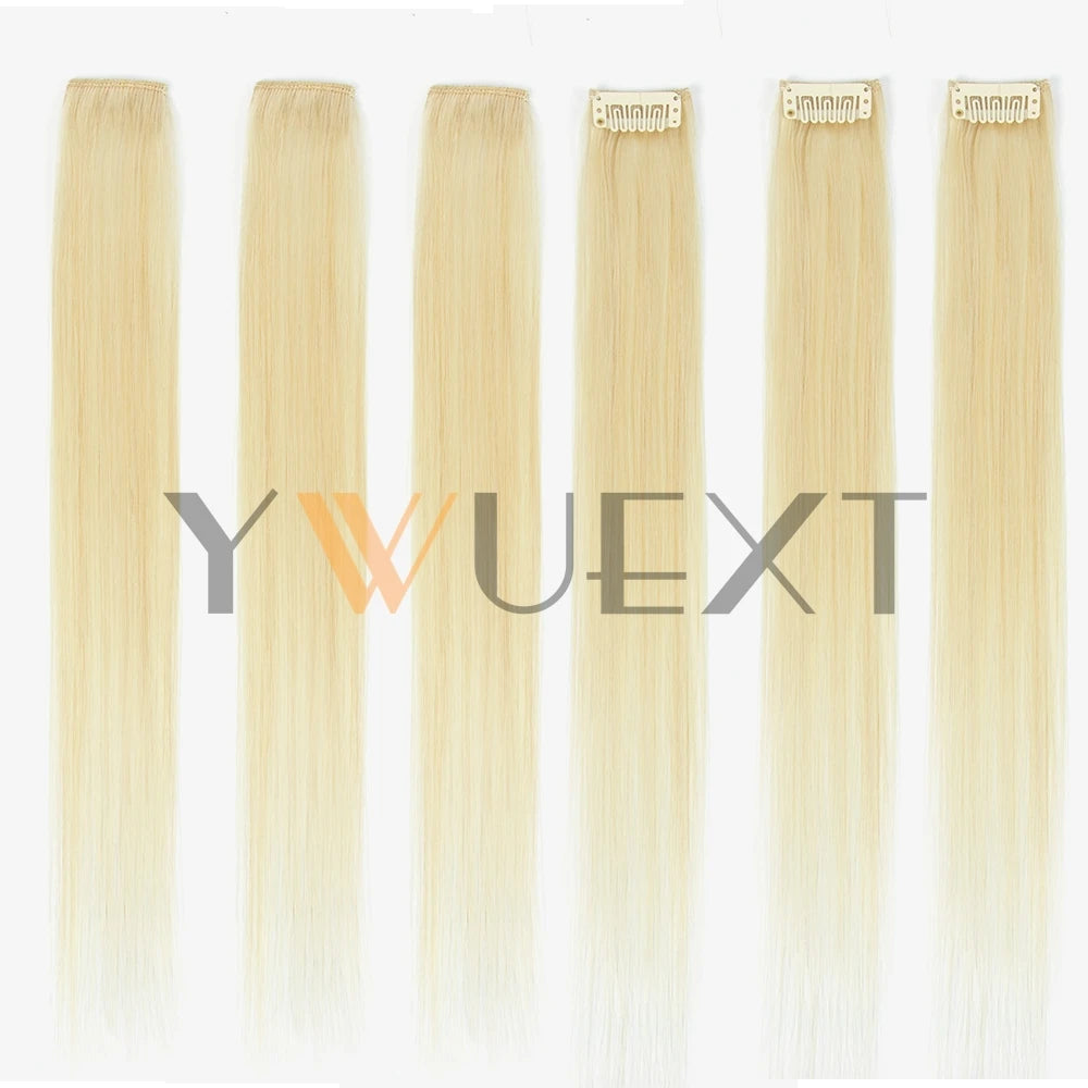 YWUEXT 6PCS Mini Clip in Human Hair Pad 1clip on Machine Weft Hair Extensions 12"-16" Natural Straight Clip Hair Piece 30g/pack