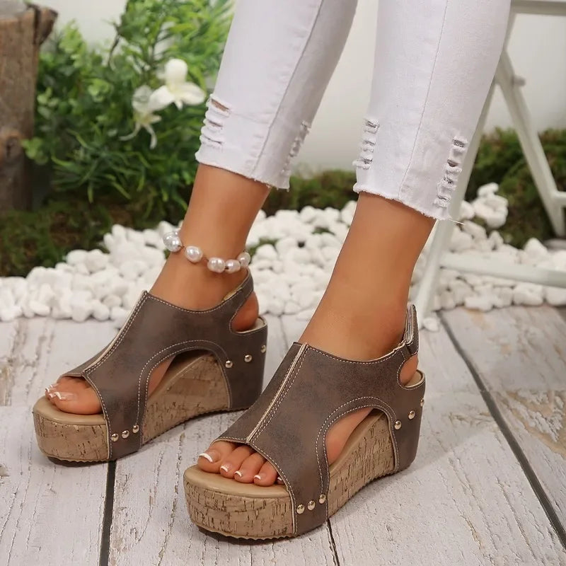 Women Platform Wedge Sandals Adjustable Velcro Closure Open Toe Cutout Slingback Comfort Soft Sole Non Slip Casual Walking Shoes