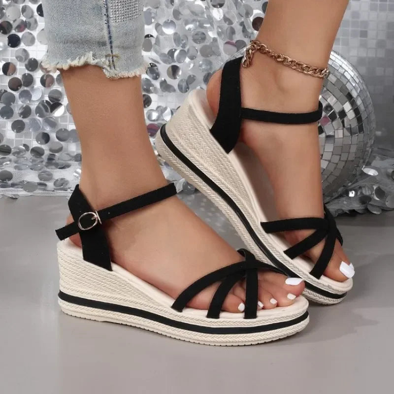 Women's Wedge Heel Sandals, Thick-Sole Comfortable Mom Shoes, Lightweight Versatile Casual Slides, Suitable for Daily Wear.