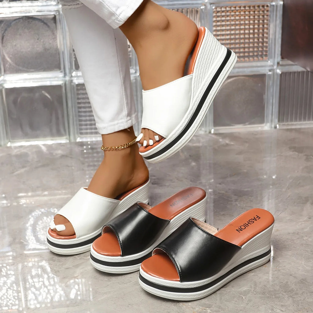 Women Sandals 2025 Retro Wedge Sandals Fish Mouth High Heels Shoes Women Thick Bottom Large Size Women Shoes Zapatos De Mujer