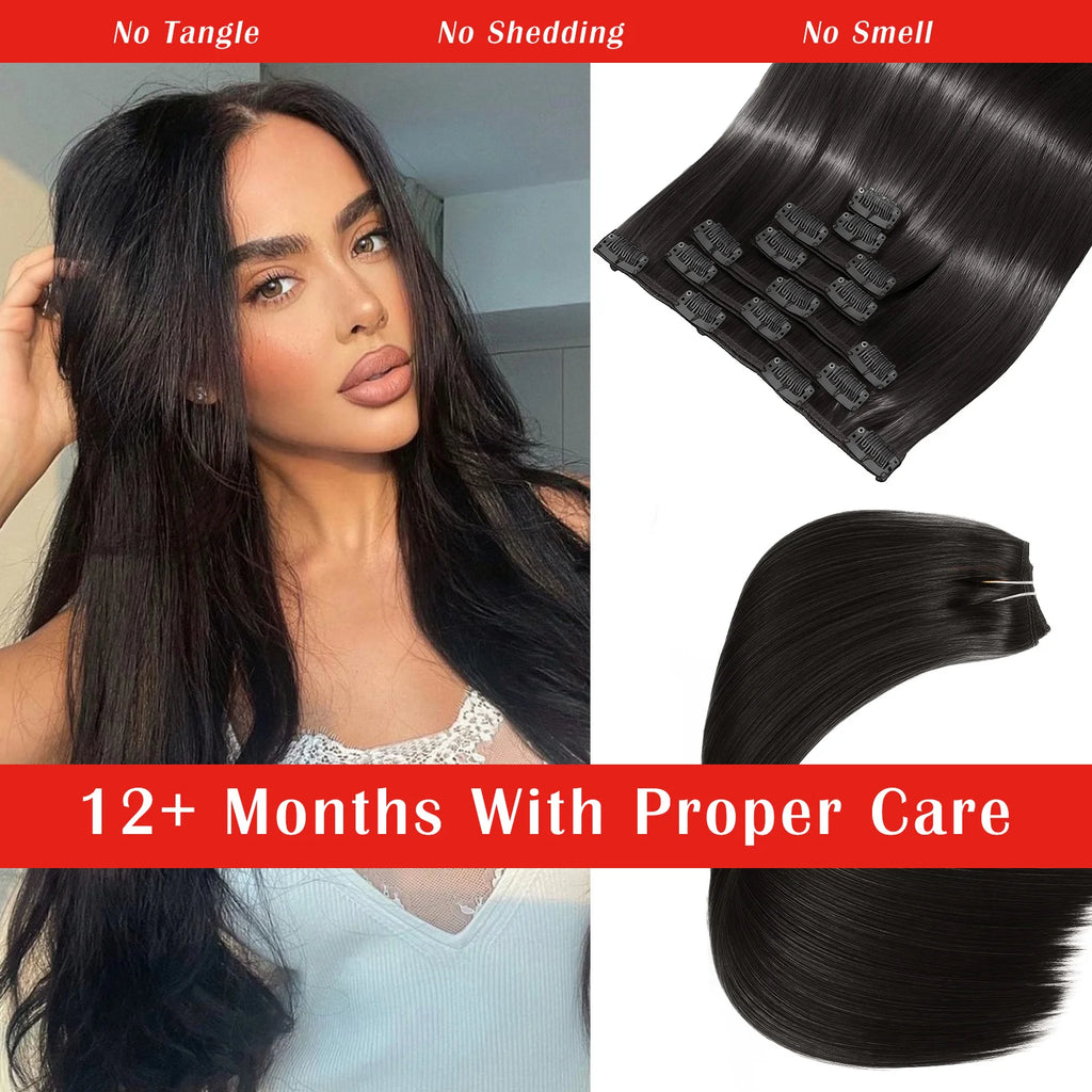 120g Double Drawn Clip in Human Hair Extensions with Thick Ends, Remy Hair Cuticle-Aligned No Tangle, 12+ Month with Proper Care