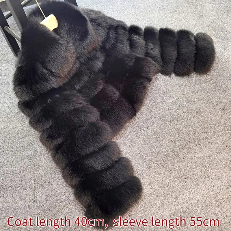 Winter Real Fur Women Raccoon Natural Fur Coat Silver Fox Long Vest Warm Luxury Jacket Parkas With Leather Fur Clothe For Female