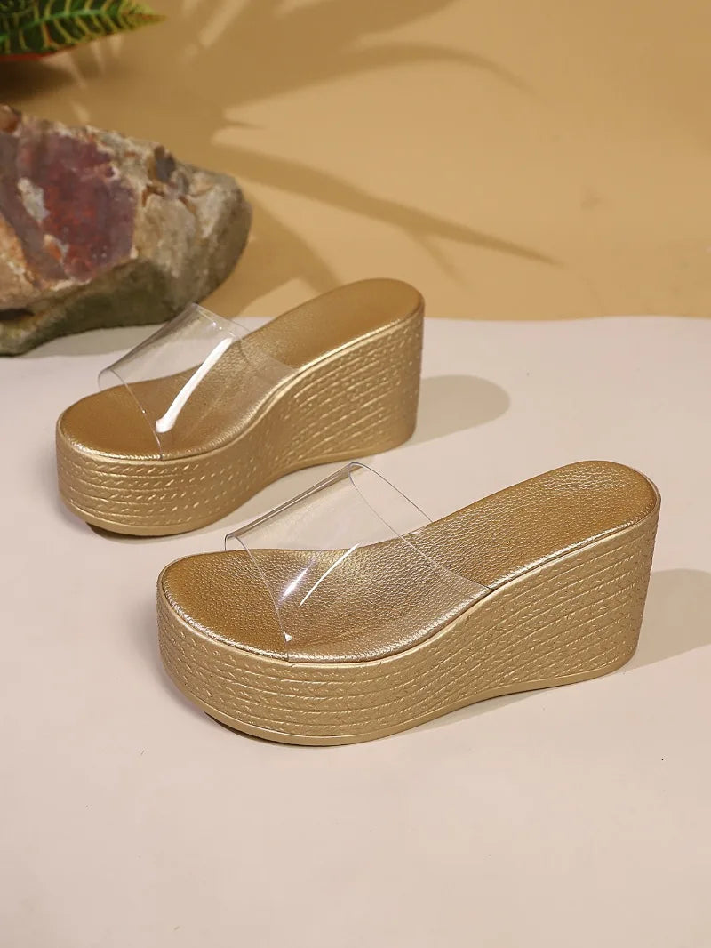 2025 New Ladies Sandals Wedge Heeled Transparent Clear Platform Thick Bottom High Heeled Sandals For Women Summer Foot Wear