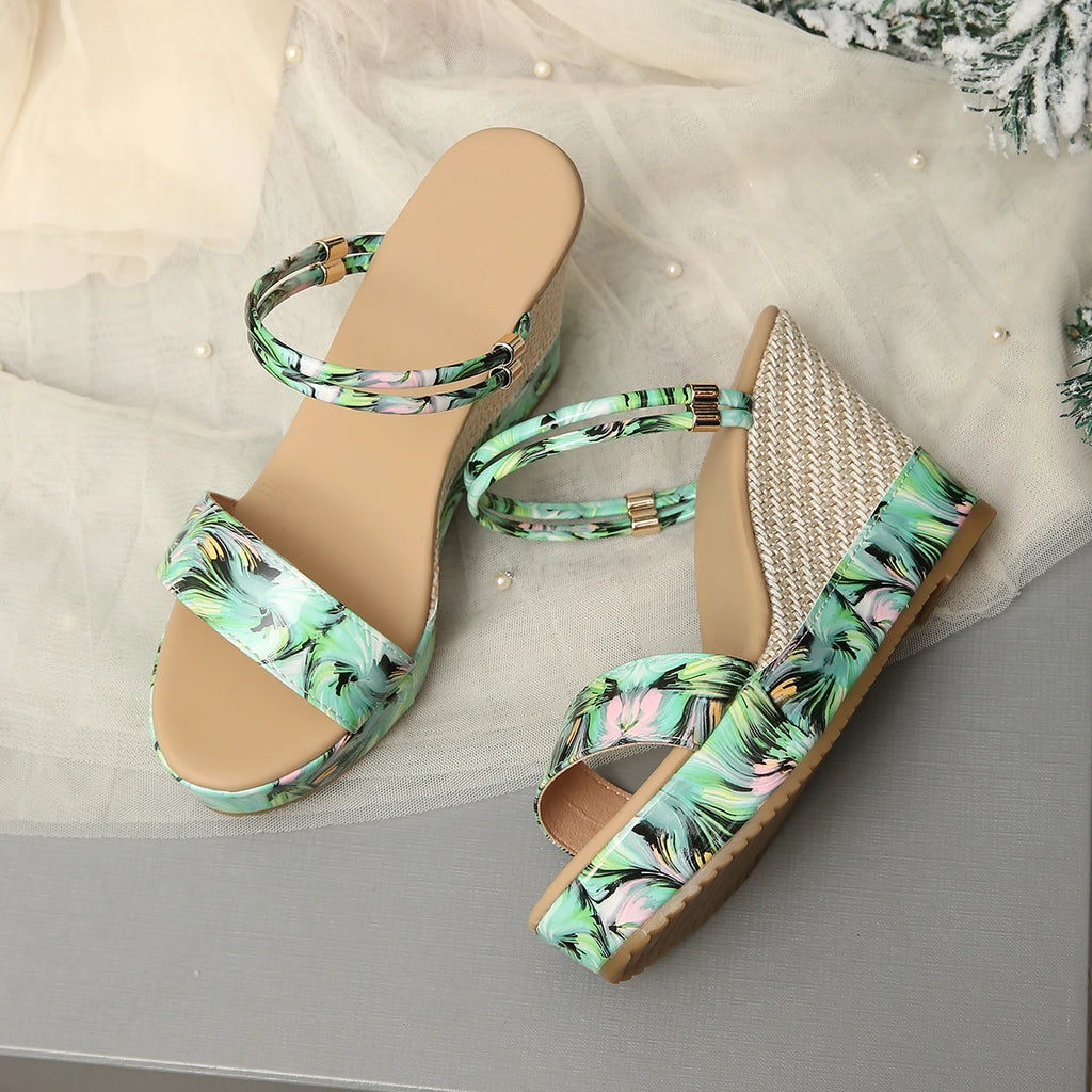 11cm Wedge Sandals 2026 Summer New Straw-Woven Fashion Thick-Soled Open-Toe Heels with Buckle
