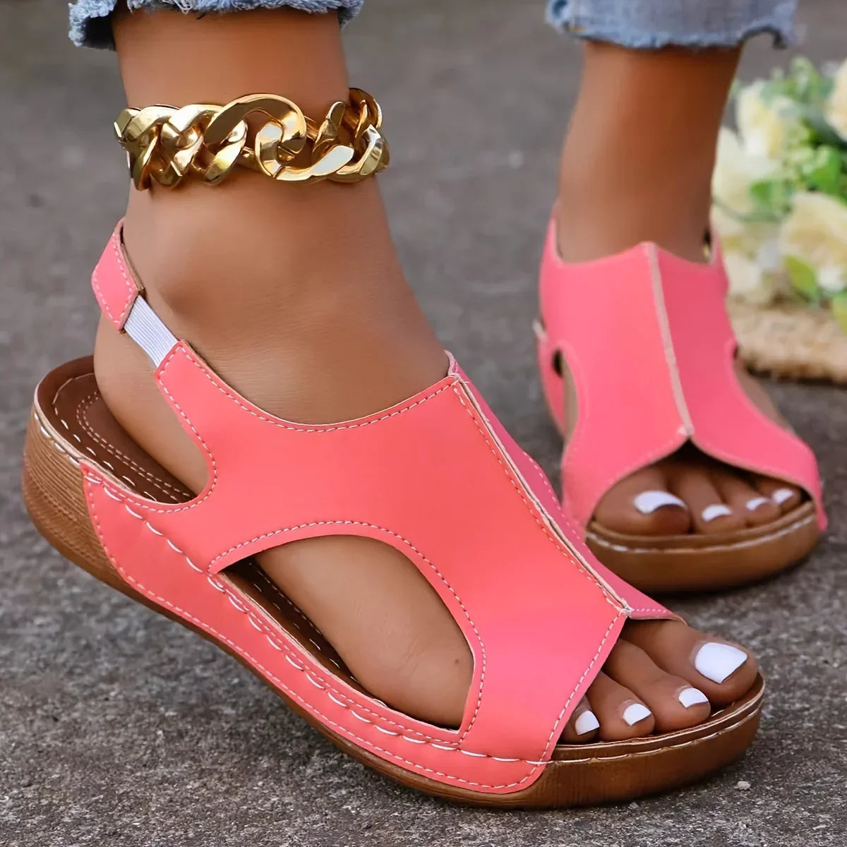 Soft Sole Wedge Sandals - Stylish Peep Toe Design,Chic Cut-out Details, Perfect for Casual Outdoor Summer Occasions