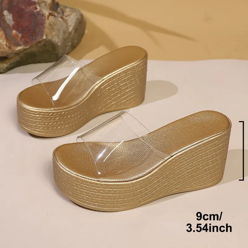 2025 New Ladies Sandals Wedge Heeled Transparent Clear Platform Thick Bottom High Heeled Sandals For Women Summer Foot Wear