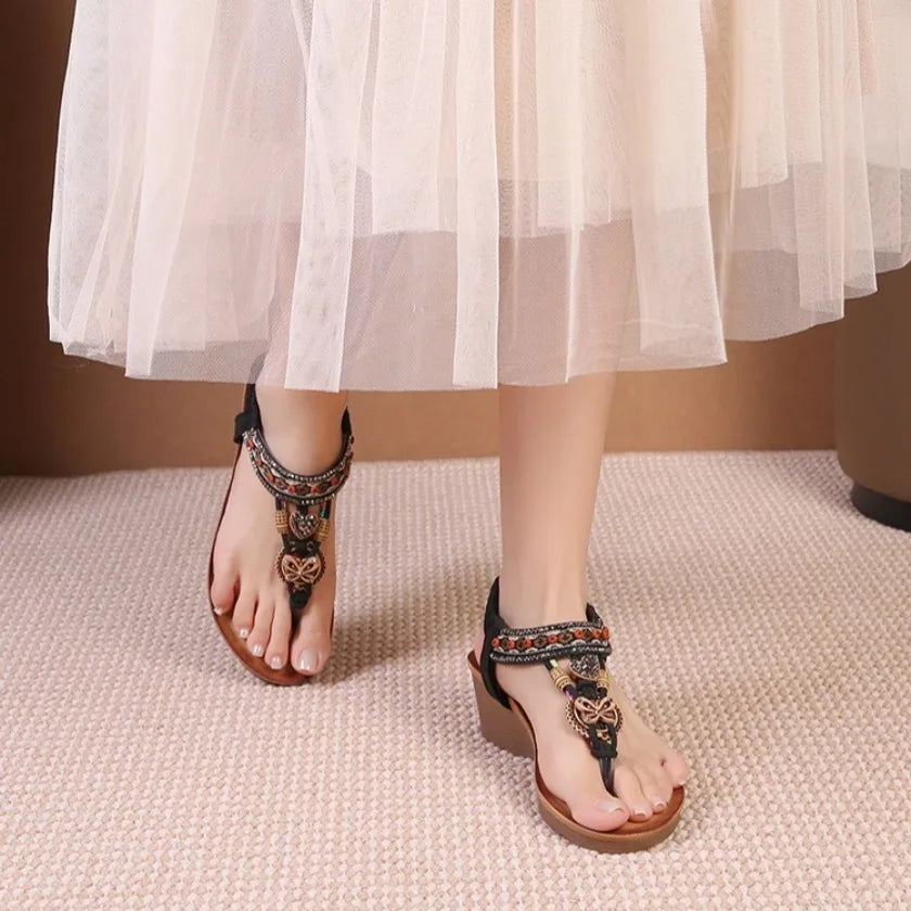 Travel wedge heel Roman sandals women's new style European and American ethnic style open-toe vacation travel leisure fashion