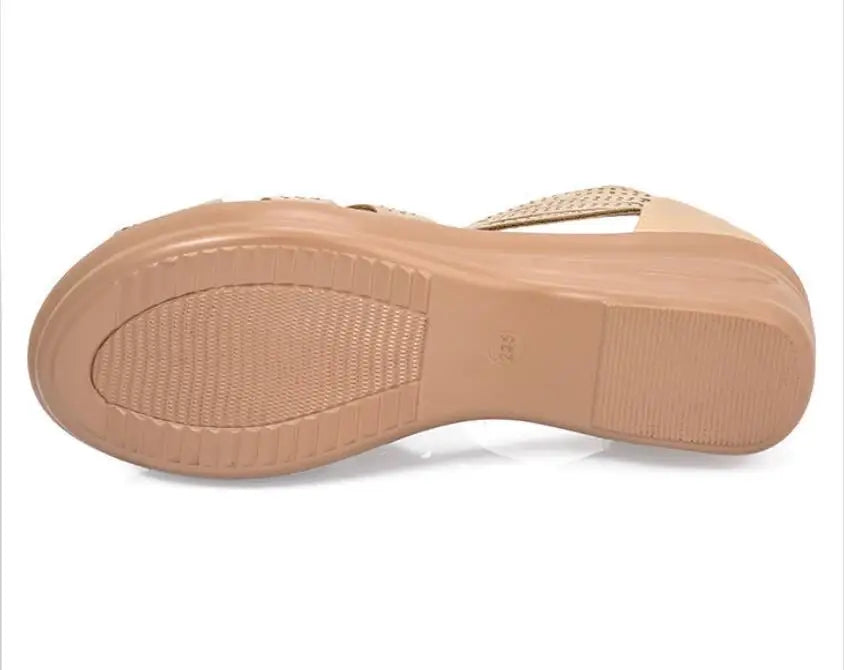Sandal Woman Wedge Orthopedic Sandals for Women Black Shoe Elegant Brands Platform Roman Medium Heel Summer New 2025 Heels Shoes