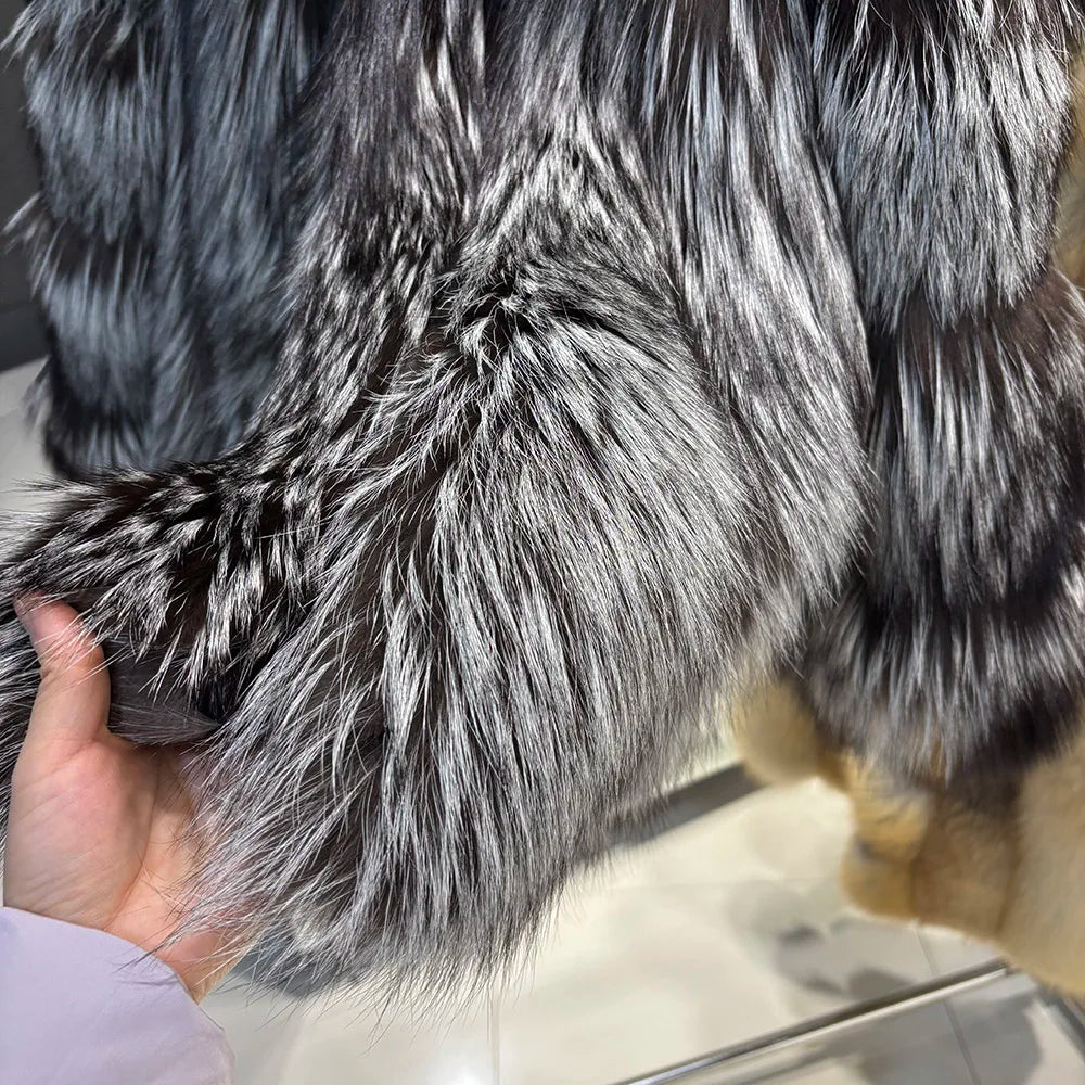 YOLOAgain Hooded Real Fox Fur Jacket Women 2025 Winter Warm Natural Fox Fur Coat Female