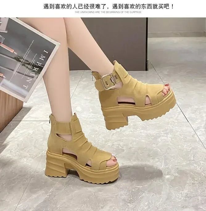 2025 Summer Sandals 8CM Wedge Heels Sneakers New Women Beach Flip Flop High Platform Casual Sandals Breathable Walking Slippers