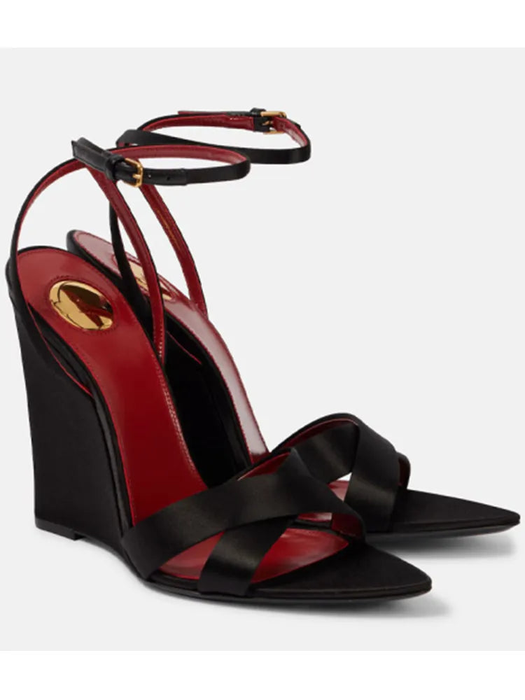 2025European and American Summer Wedge Toe High-heeled Sandals for Weddings, Banquets, Parties, Women's 34-44 Large Sandals