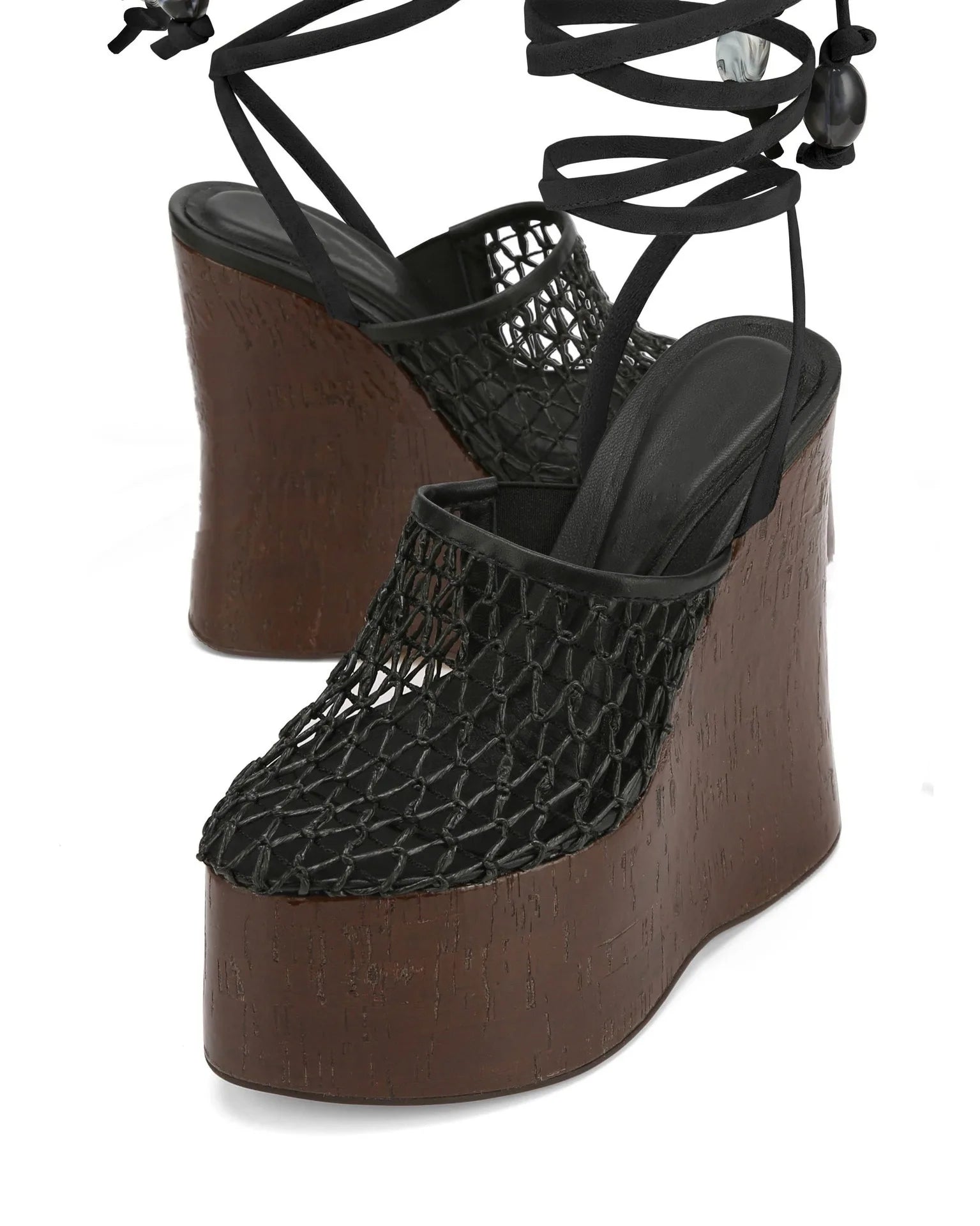 Highquality Wooden Patterned Wedge Heelwith Thicksole Andexposed Toebuckle Strap Sandals Forwomen's Banquets InEurope AndAmerica