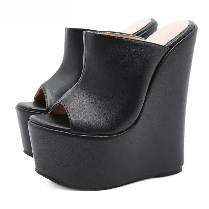 Aneikeh Summer Shallow Designer Fashion Peep Toe Platform Wedge Woman Slippers Shoes Super High Heels Sandals Size 35-42