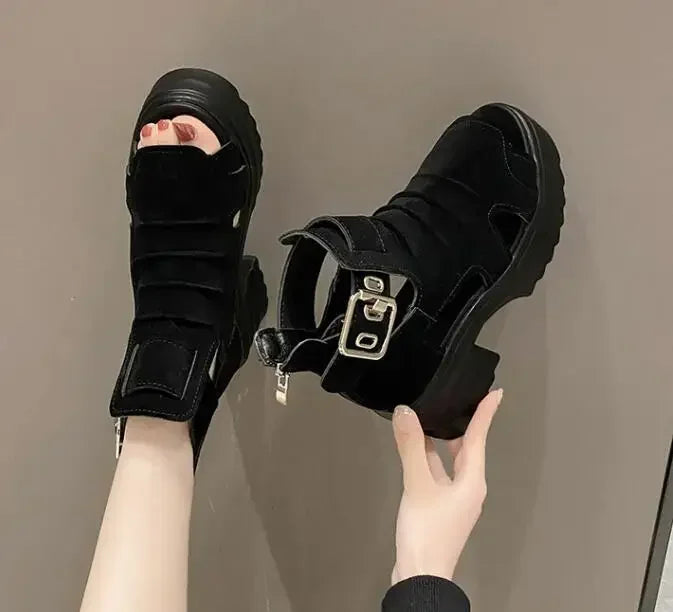 2025 Summer Sandals 8CM Wedge Heels Sneakers New Women Beach Flip Flop High Platform Casual Sandals Breathable Walking Slippers