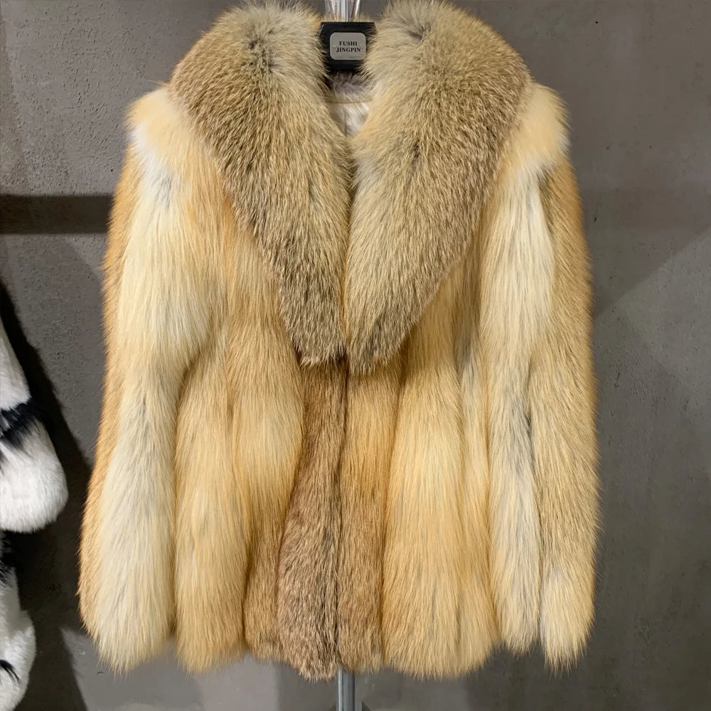 Red Fox Fur Coat Long Sleeve with Collar Ladies Real Fur Jacket Natural Fox Cloth