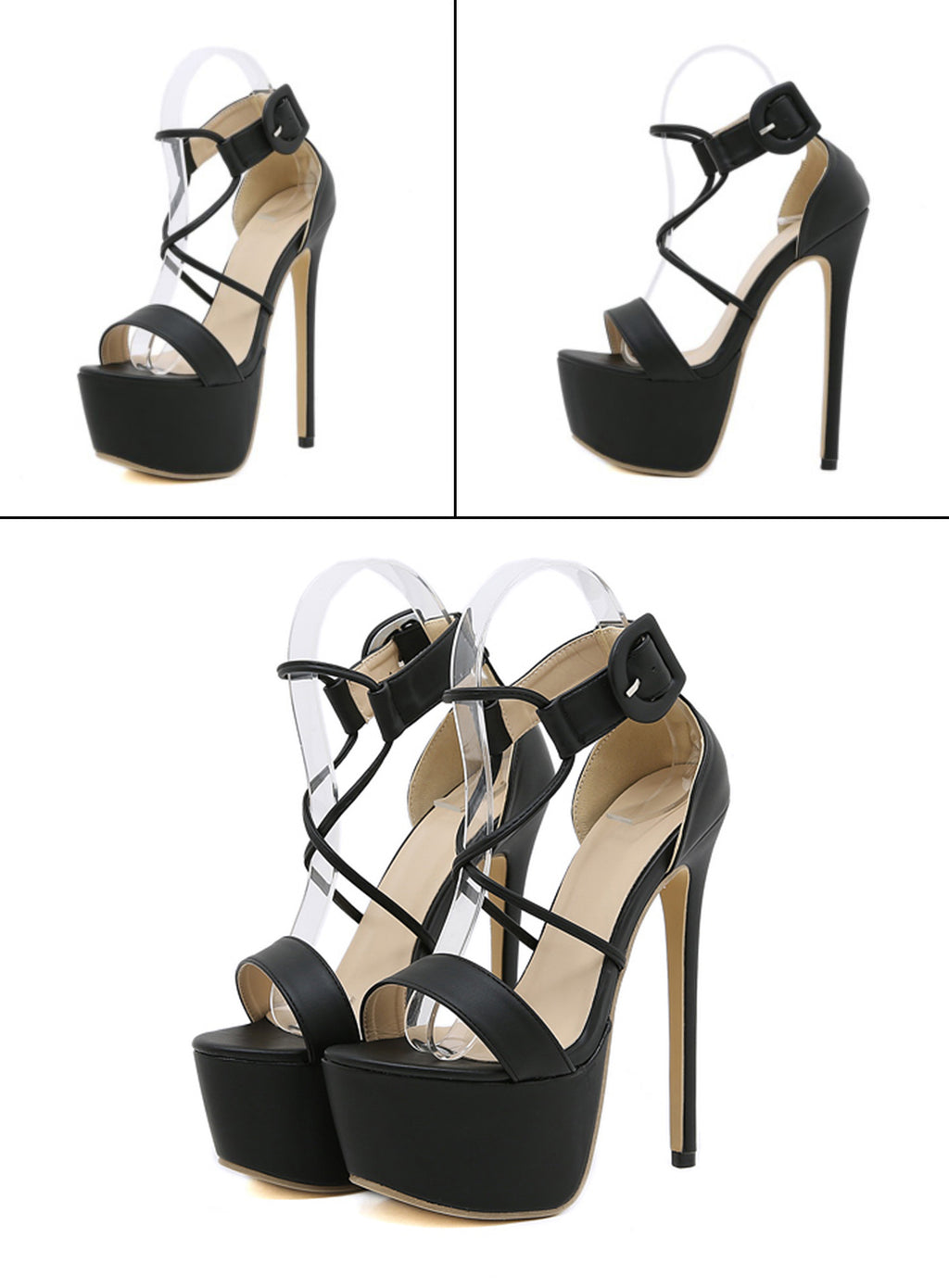 Aneikeh 2025 Sexy High Heel Women Shoes Open Toe PU Solid Ankle Buckle Strap Platform Sandals Ladies Nightclub Party Dress Pumps