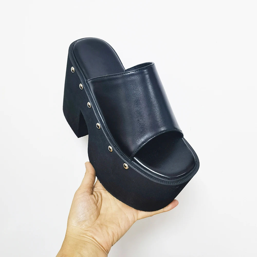 Gdgydh Popular European and American Style Thick-soled Wedge Heel Sandals for Women Platform Classic Slippers Outdoor Black