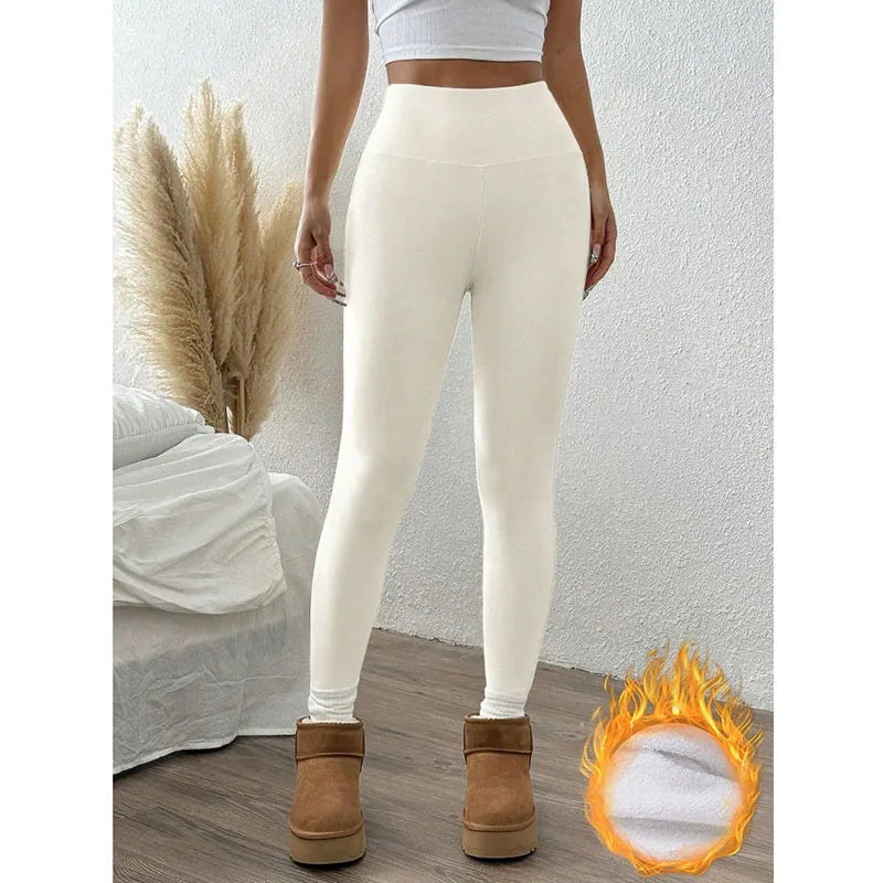 Thicken Super Warm Winter Leggings Women Skinny Stretch High Waist Prevent Cold Leggings Solid Color Casual Plush Classic Pants
