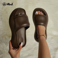 New Summer Women's Brown Pure Color Wedge Thick-Soled Sandals, Fashionable Outdoor Beach Sandals and Slippers for Lazy People, Suitable for Walking Activities and Parties