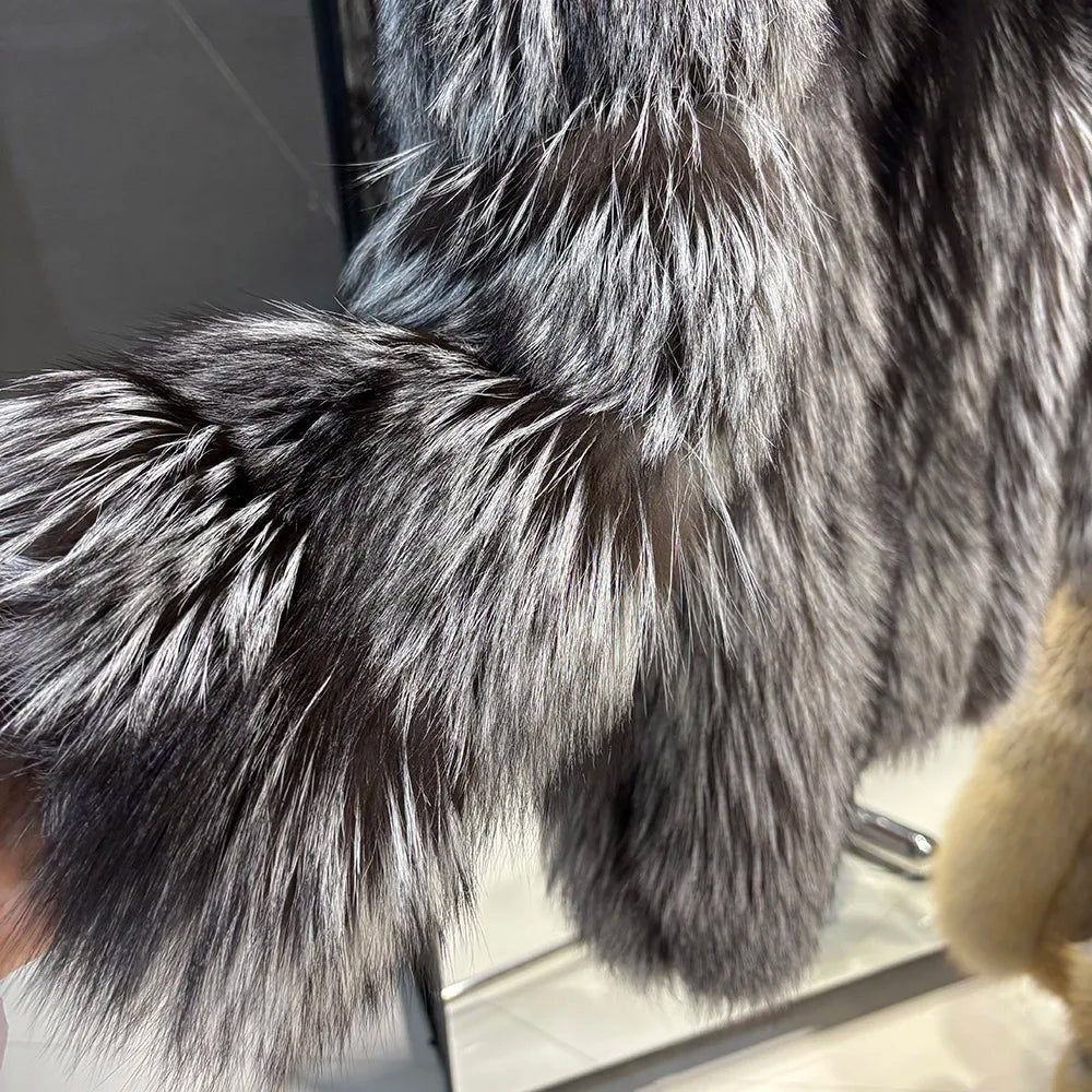 YOLOAgain Hooded Real Fox Fur Jacket Women 2025 Winter Warm Natural Fox Fur Coat Female