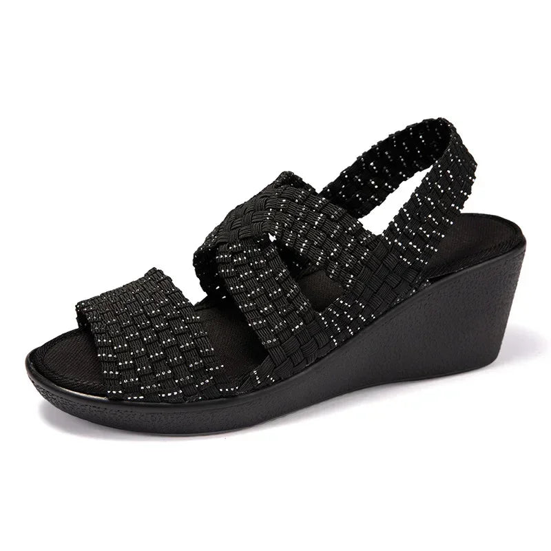 Wedge Platform Weave Sandals Fashion Peep Toe Comforty Breathable Mom Shoes Female Casual Thick Bottom Sandalias Mujer 2024