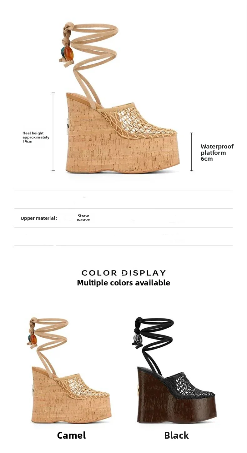 Ladies' Summer Wedge Heel Thick Soled Sandals with Wood Grain Rivets, Waterproof Platform, Thick High Heels, and Sandals