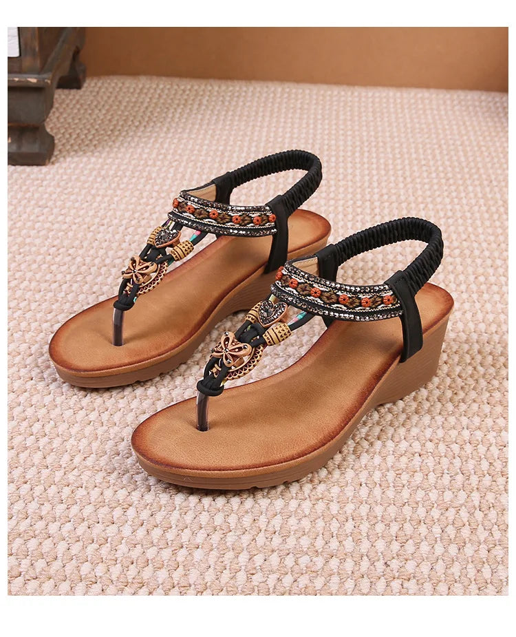 Travel wedge heel Roman sandals women's new style European and American ethnic style open-toe vacation travel leisure fashion