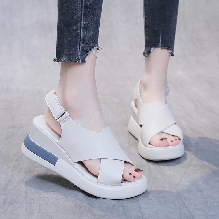 Summer Wedge Shoes for Women Sandals Solid Color Open Toe High Heels Casual Ladies Buckle Strap Fashion Female Sandalias Mujer