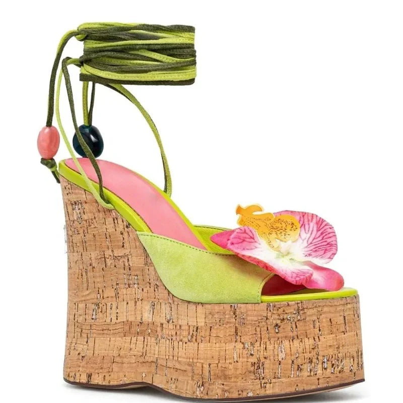 Highquality Wooden Patterned Wedge Heelwith Thicksole Andexposed Toebuckle Strap Sandals Forwomen's Banquets InEurope AndAmerica